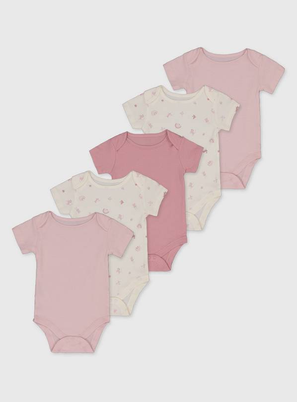 Pink Print Bodysuit 5 Pack Tiny Baby