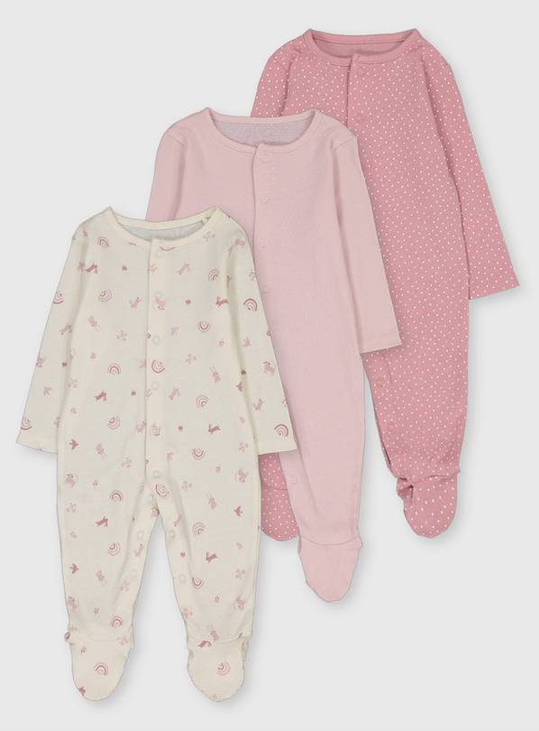 Pink Rainbow Sleepsuits 3 Pack Newborn