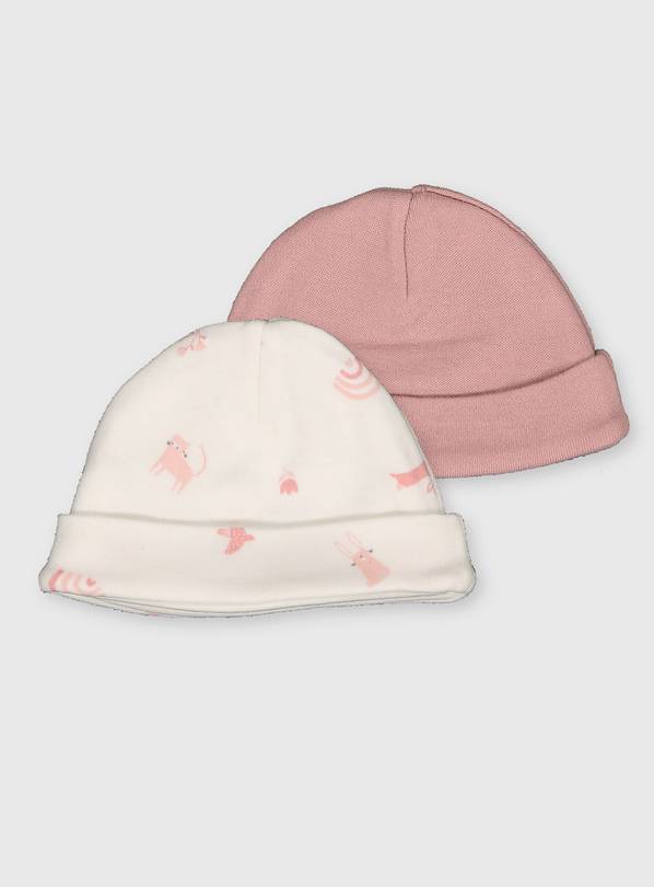 Pink & Printed Premature Baby Hats 2 Pack 2lbs - 0.9kg