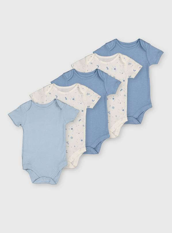 Space Print & Blue Bodysuits 5 Pack 18-24 months