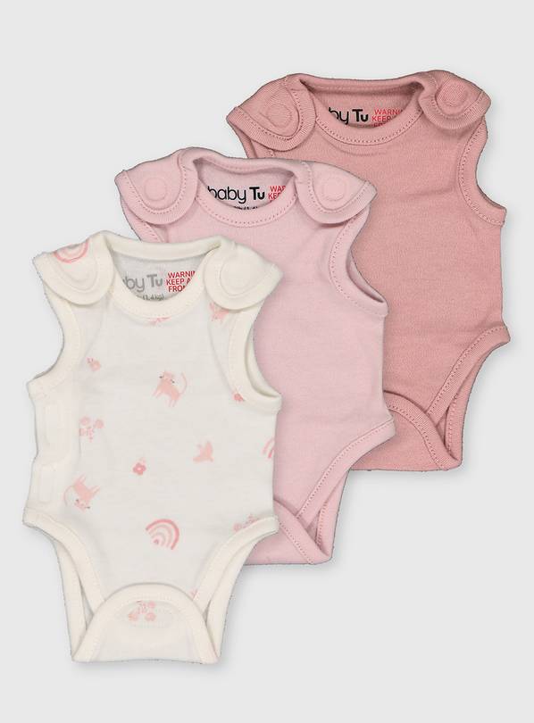 Pink & Rainbow Premature Baby Bodysuits 3 Pack 3lbs - 1.4kg