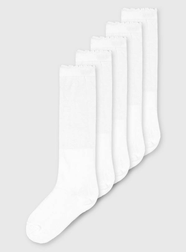 White Knee High Socks 5 Pack - 4-5.5