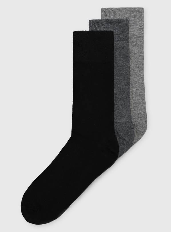 Black & Grey Comfort Top Socks 3 Pack - 9-12