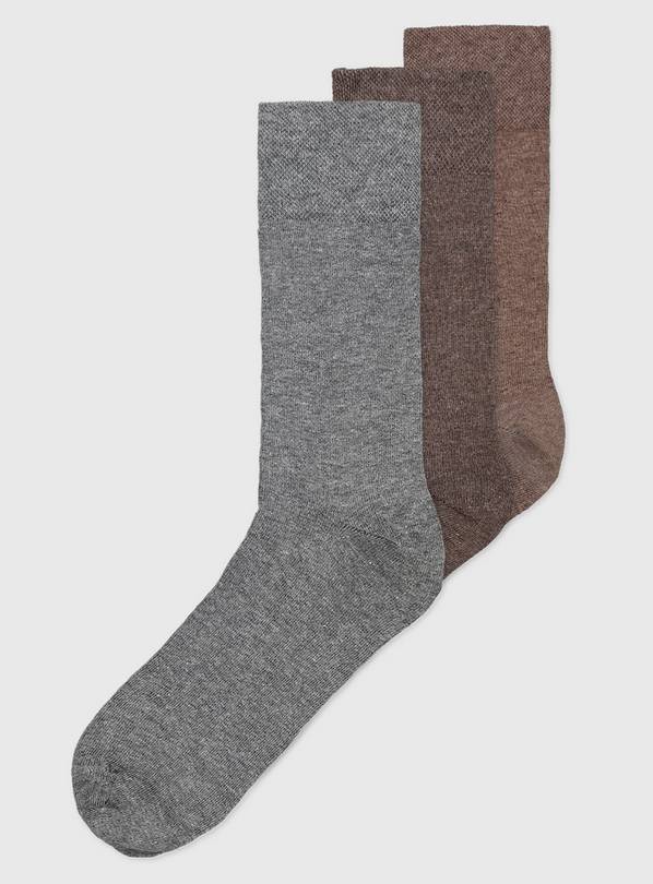 Brown & Grey Comfort Top Socks 3 Pack 9-12