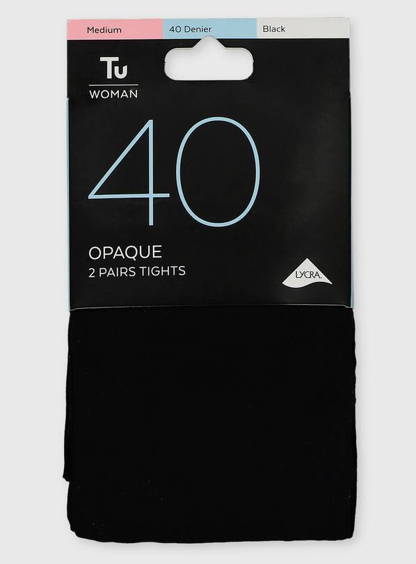 Black 40 Denier Opaque Tights 2 Pack L