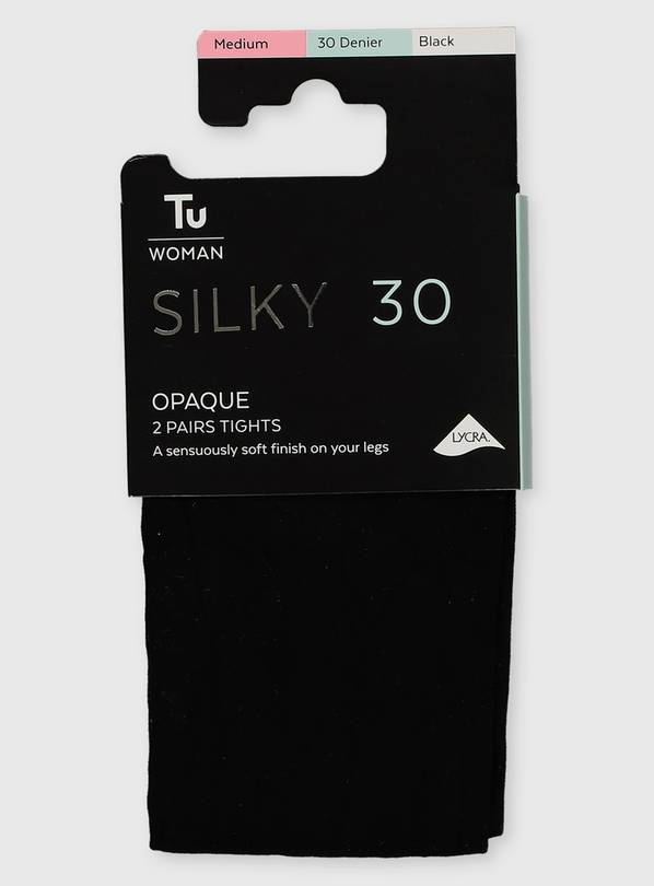 Black Silky 30 Denier Opaque Tights 2 Pack M
