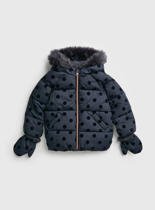 Navy Flock Spotted Puffer Jacket 1-1.5 years
