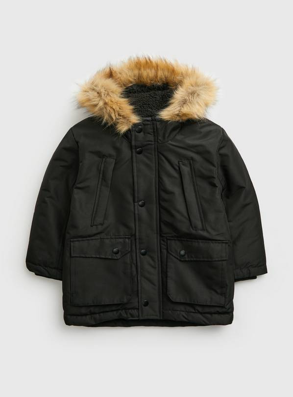Black Hooded Parka Coat 11-12 years