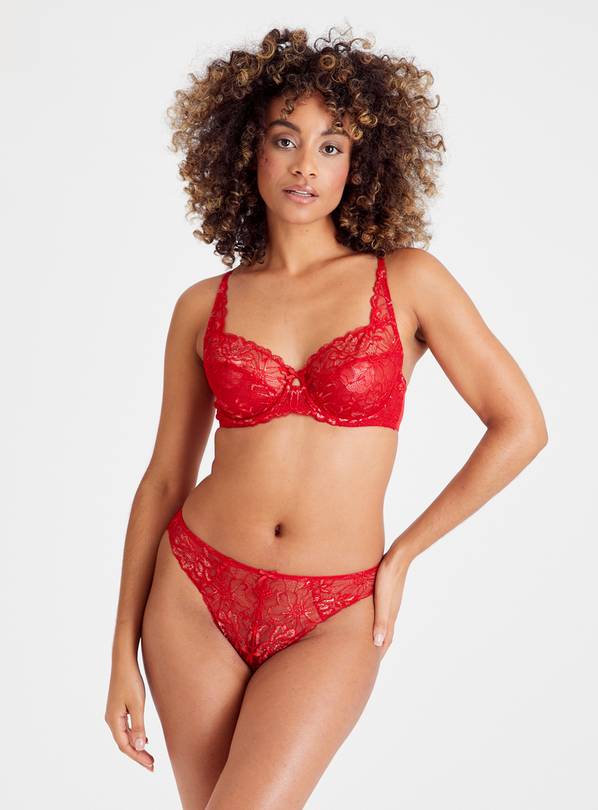 Red Floral Lace Underwired Bra 32E