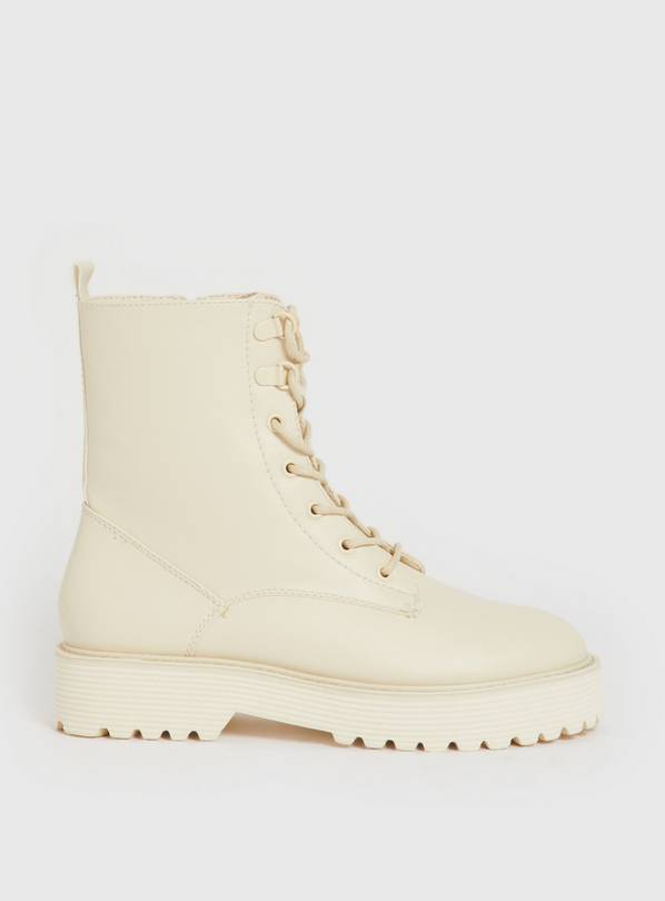 Cream Lace Up Boots 6
