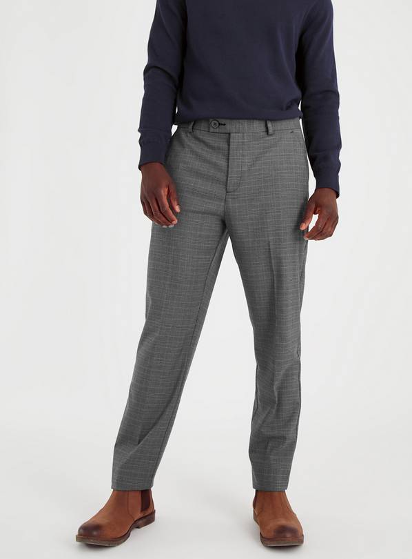 Grey Check Regular Fit Tailored Trousers W48 L31