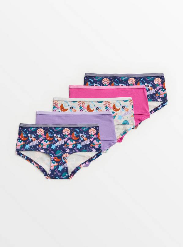 Space Print Shorts-Style Briefs 5 Pack 8-9 years