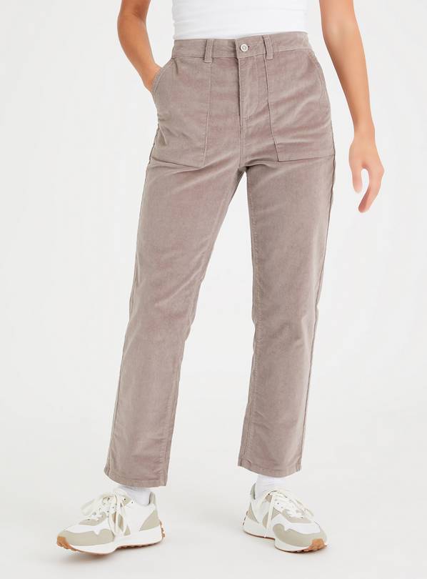 Taupe Tapered Leg Corduroy Cargo Trousers 16