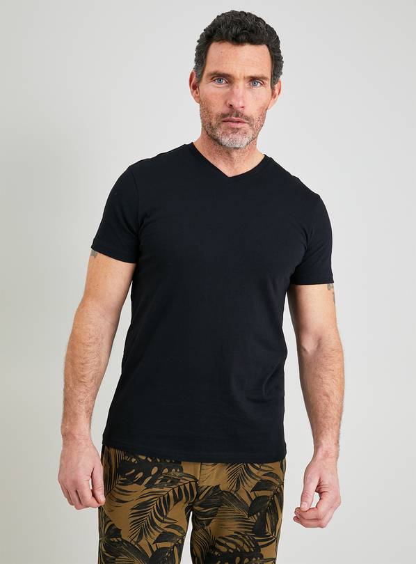 Black Regular Fit V-Neck T-Shirts 3 Pack XL