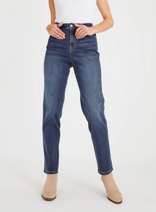Blue Denim Straight Leg Jeans With Stretch 8L