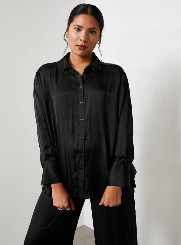 For All The Love Black Crushed Floaty Satin Co-ord Shirt 8