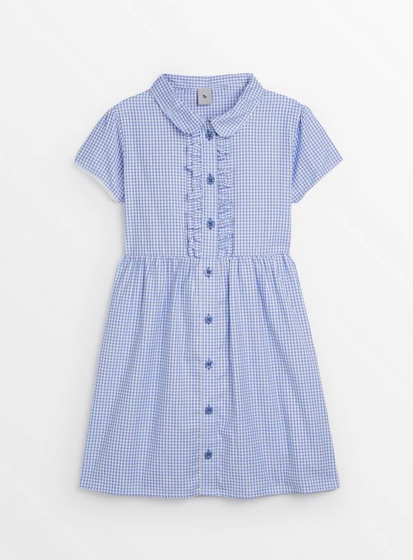 Blue Gingham Back Bow Generous Fit School Dress 9 years