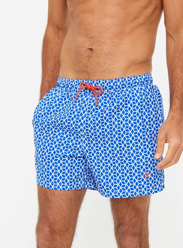Blue Geometric Print Swim Shorts  S