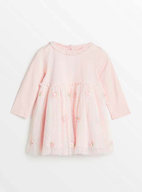 Pink Long Sleeve Floral Tulle Party Dress 9-12 months