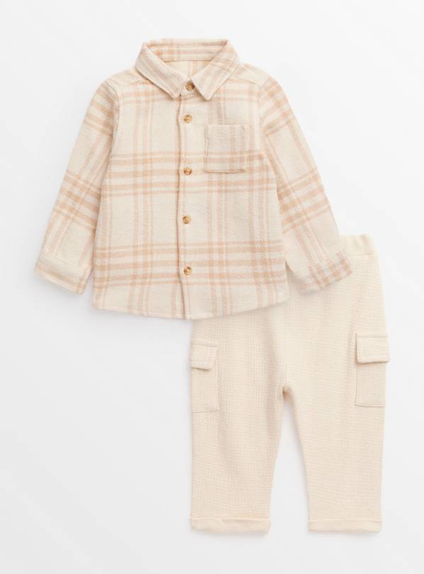 Neutral Check Shirt & Joggers Up to 3 mths