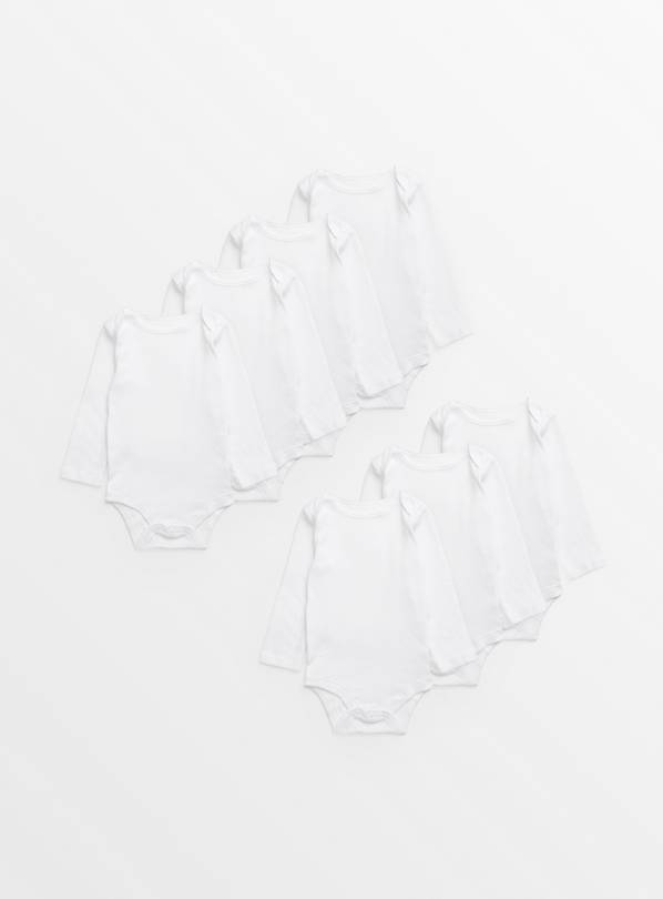White Long Sleeve Bodysuits 7 Pack  6-9 months