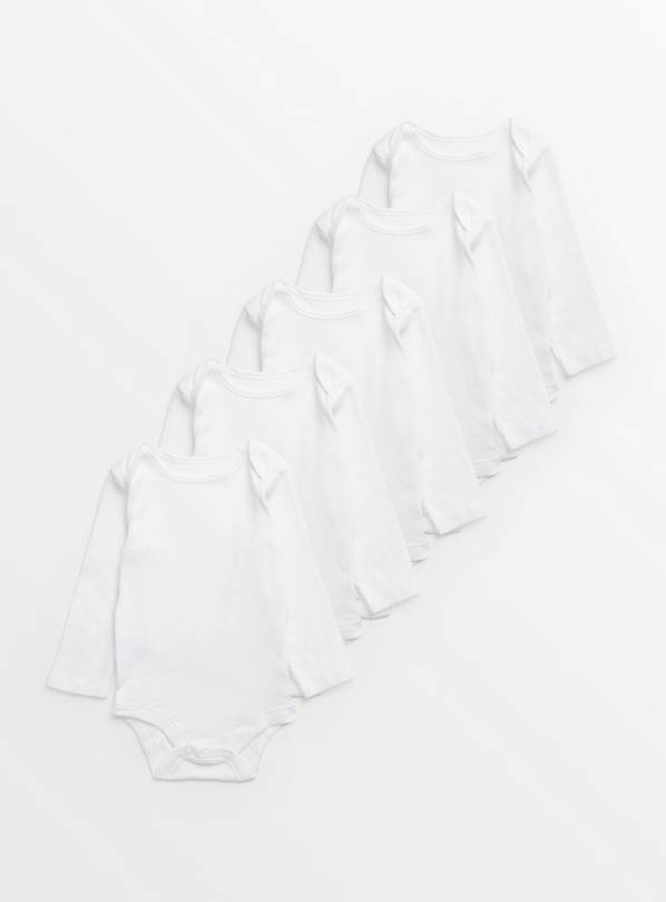 White Long Sleeve Bodysuits 5 Pack Tiny Baby