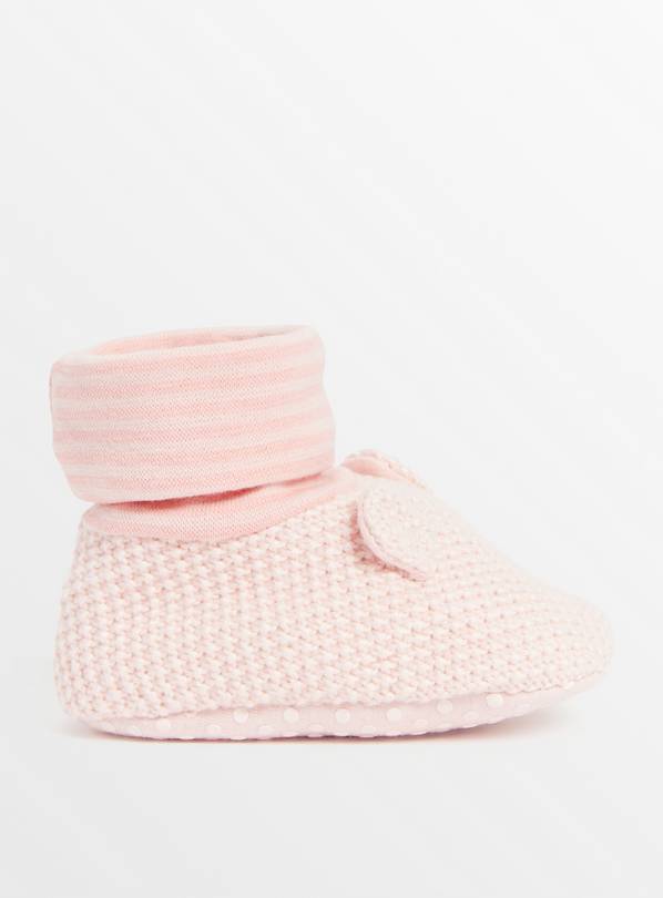 Pink Bear Knitted Slipper Boot Up to 3 mths