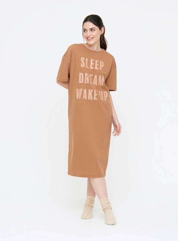 Tan Sleep Slogan Print Nightdress M