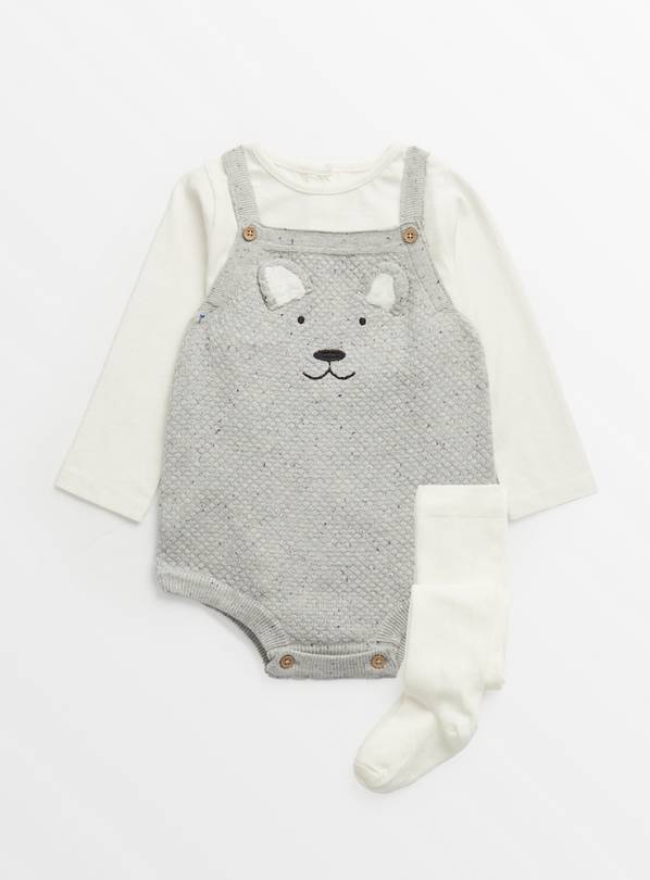 Grey Bear Knitted Romper Set Up to 3 mths