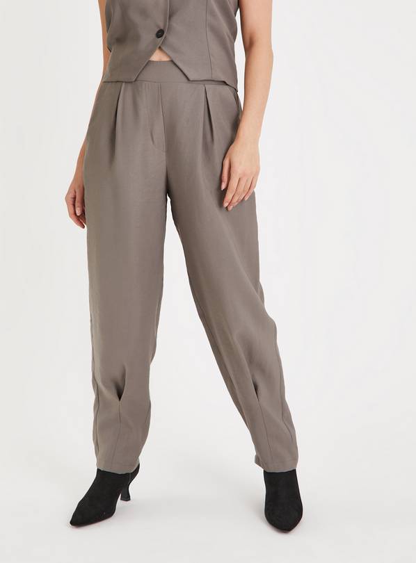 Brown Pintuck Tailored Trousers 20R