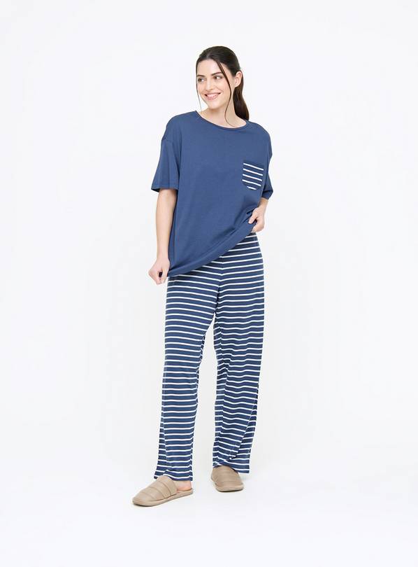 Navy Stripe Short Sleeve Pyjamas M