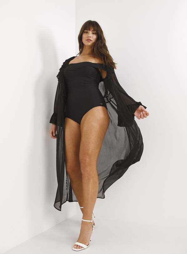 FIGLEAVES  Icon Black Textured Bardot Swimsuit 16