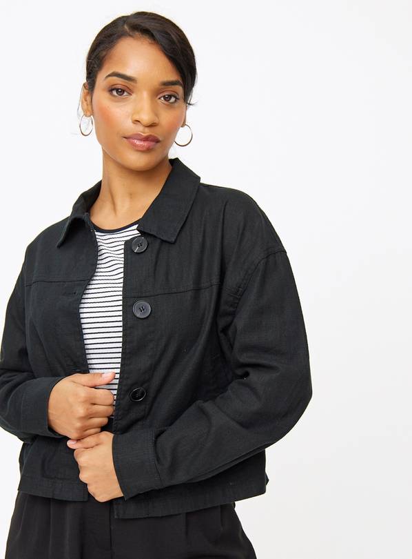 Black Boxy Fit Jacket With Linen 16