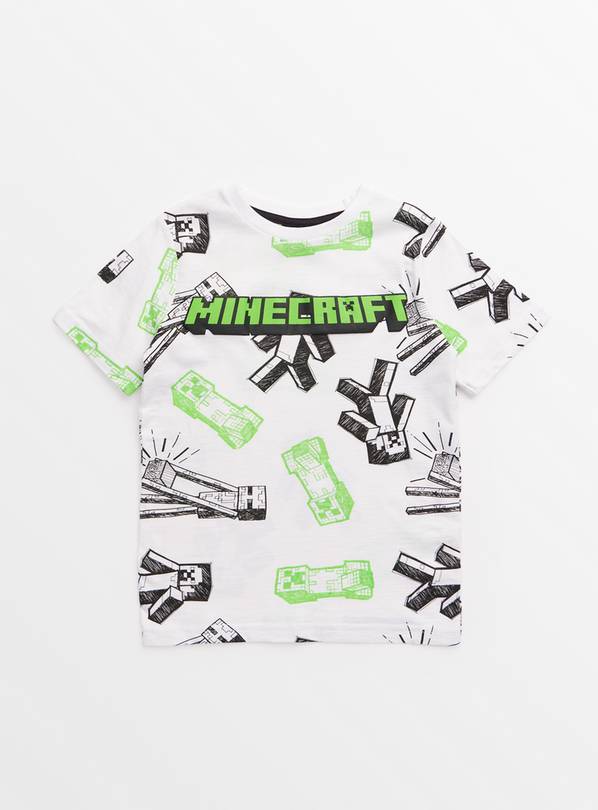 Minecraft White Sketch Print T-Shirt 10 years