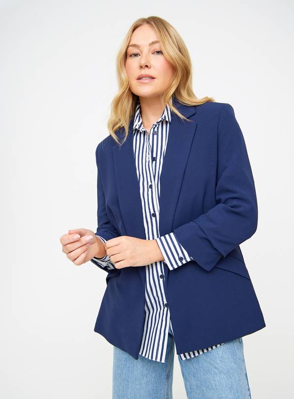 Navy Relaxed Ruched Sleeve Blazer 10