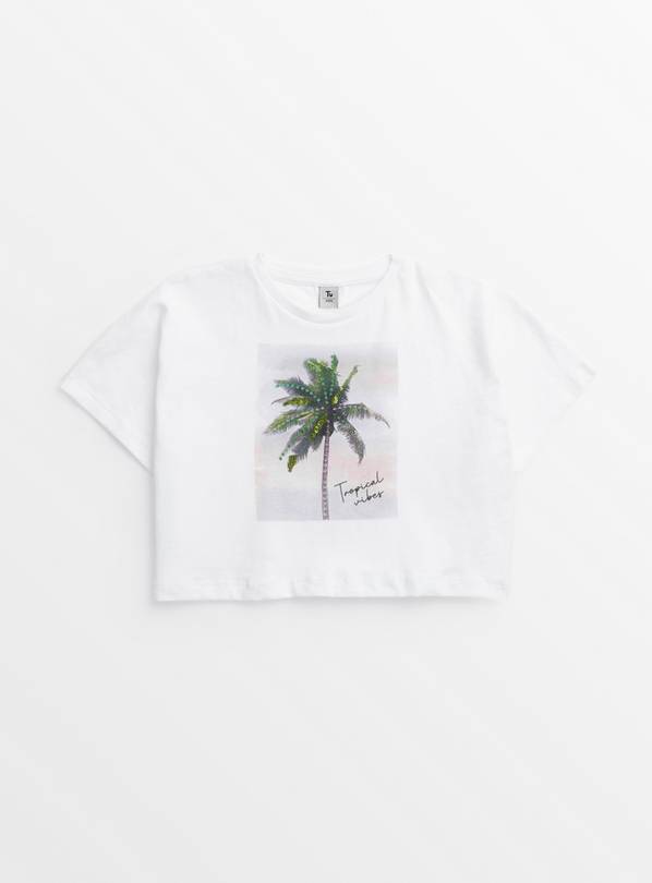 White Cropped Palm Tree Graphic T-Shirt  13 years