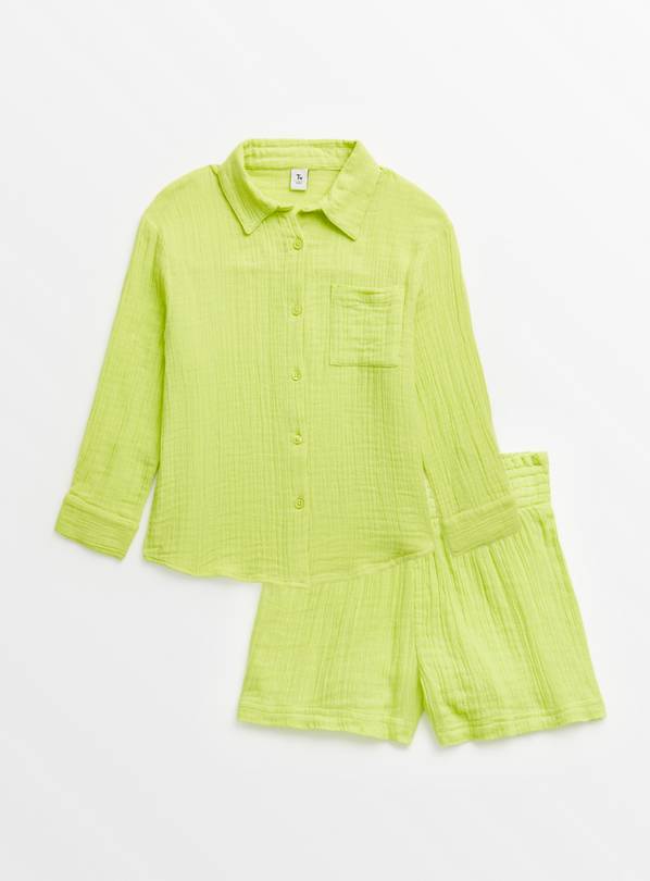 Lime Green Woven Shirt & Shorts Set 8 years