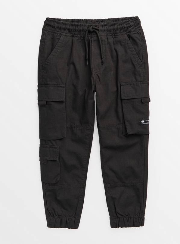 Black Ripstop Cuffed Cargo Trousers 12 years