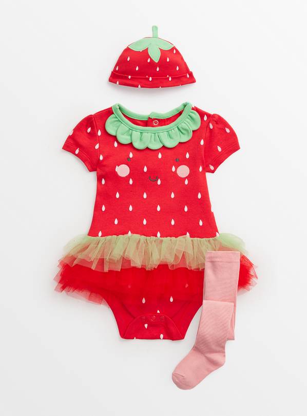Novelty Strawberry Tutu Bodysuit, Hat & Tights Set  2-3 years
