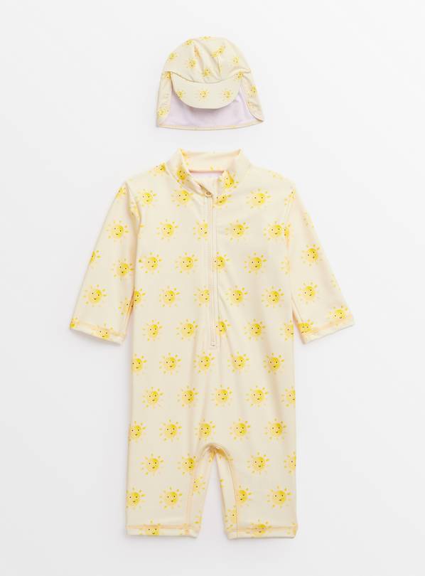 Yellow Sunshine Swimsuit & Keppi Hat 9-12 months