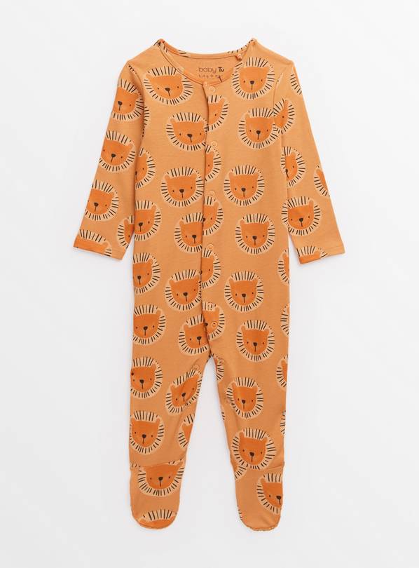 Orange Lion Print Long Sleeve Sleepsuit Up to 3 mths