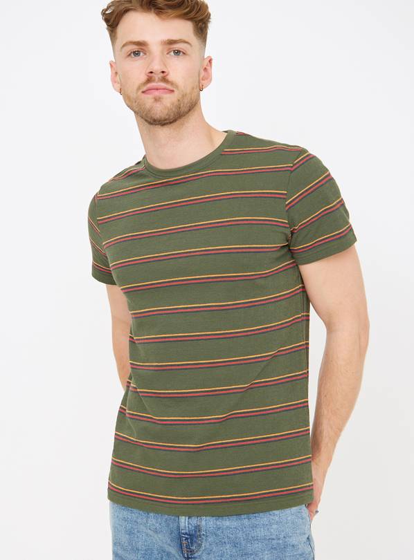 Khaki Textured Stripe T-Shirt L