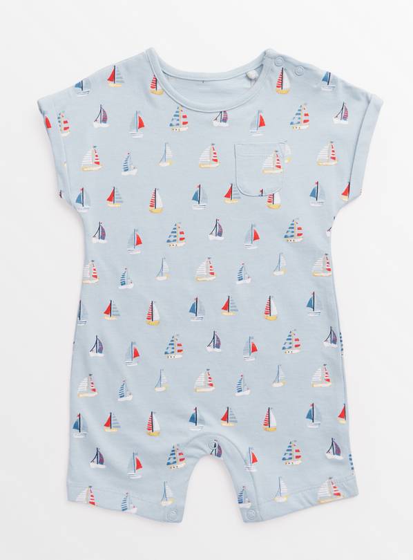 Blue Sailboat Print Romper Up to 3 mths