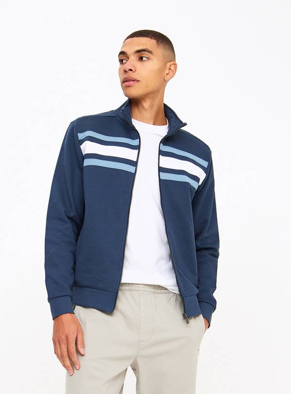 Navy Colour Block Zip-Through Sweatshirt XL