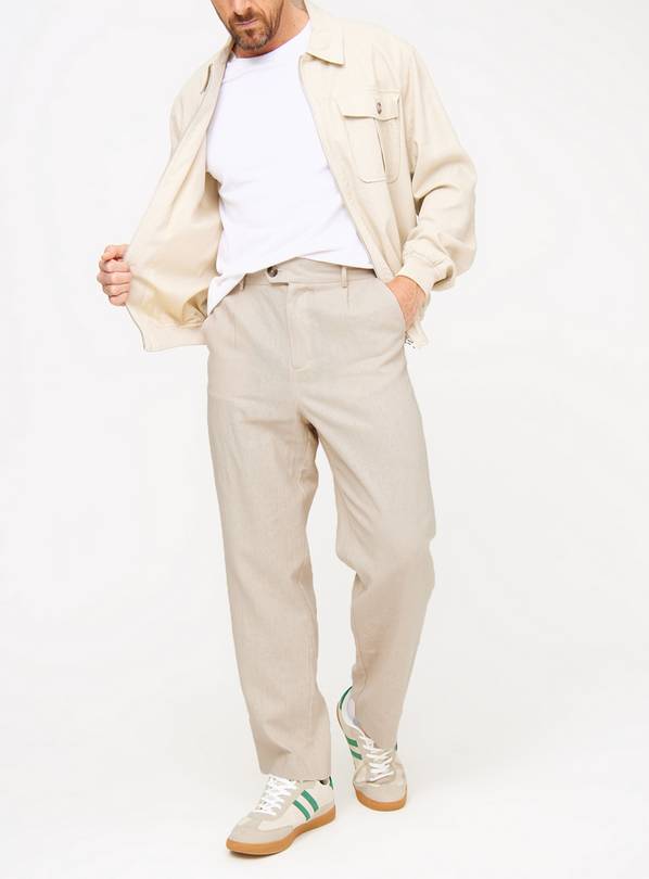 Stone Tailored Linen Blend Trousers  40R