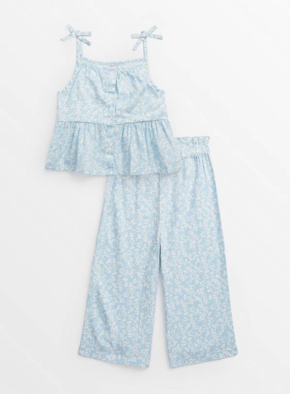 Blue Floral Woven Top & Culottes Set 9 years