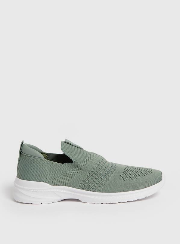 Sage Green Knitted Slip On Trainers  4