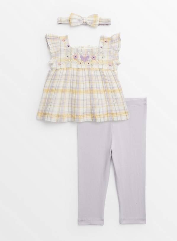 Lilac Check Top & Leggings Set  Up to 3 mths