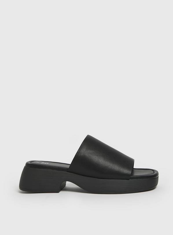 Black Faux Leather Wedge Mule Sandals  3