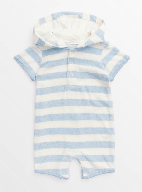 Blue Stripe Short Sleeve Towelling Romper  Up to 3 mths